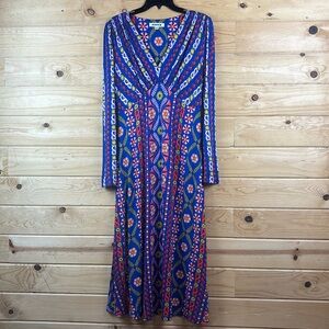 Boden Blue and Pink Patterned Midi Dress